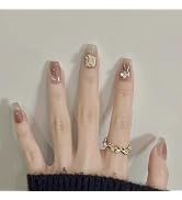 ORZOLATENT Nude Brown Gradient Rhinestone Press-On Nails Kit – 24 Nails, 12 Sizes, Glossy Gel, Sq...