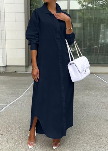 Image of Choichic Shirt Dresses for Women Casual Long Sleeve Cotton Button Down Maxi Dresses
