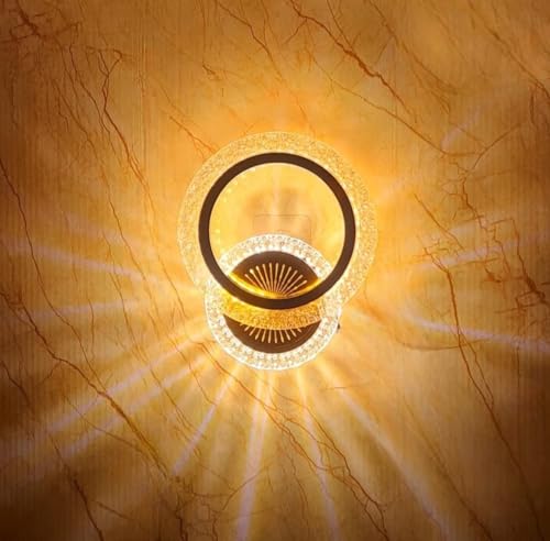 Image of Modern LED Wall Light for Home, 3 Color Modes, (Warm White,Cool White, Natural White) Golden Acrylic Crystal Wall Lamp for, Pack of 2.