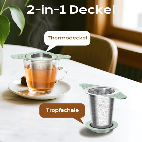 yomanta 2 Stück teesieb für losen tee mit Deckel, Breiter Griff mit hitzebeständigem Silikon… – Ansicht 4