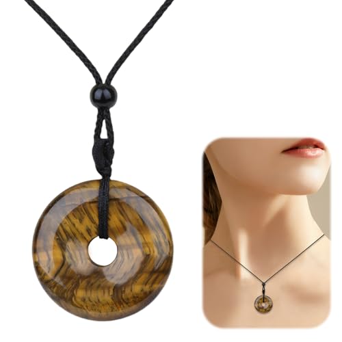Bravien Oeil De Tigre, Pierre Naturelle 30mm Ronde Pendentif Avec Trou De Sécurité Pour Collier Bijoux Méditation Protection Chakra Porte-Bonheur Amulette...