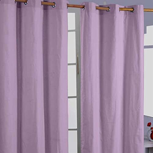 Homescapes – Paire de rideaux à œillets Prêt-à-poser – Uni Mauve – 100% Coton – 137 x 182 cm