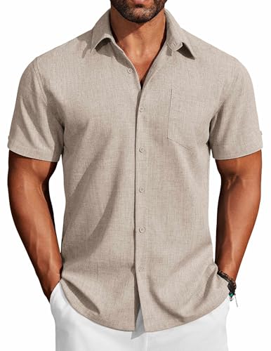 COOFANDY Men's Button Down Shirts Short Sleeve Casual Shirts Summer Beach Linen Shirts with Pocket
