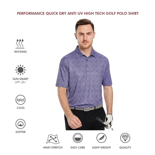 Image of Golf Shirts for Men Dry Fit Short Sleeve Print Performance Moisture Wicking Polo Shirt