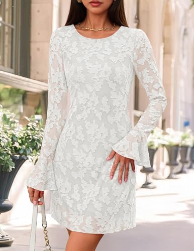 ZESICA Womens Fall Bell Long Sleeve Bodycon Mini Dresses 2025 Casual Floral Crew Neck Mesh Cocktail Party Club Dress4