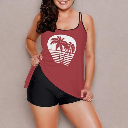 Image of Urchics 2026 Women Two Piece Tankini Swimsuit Tummy Control Plus Size Long Torso Top and High Waisted Boyshorts Bathing Suits