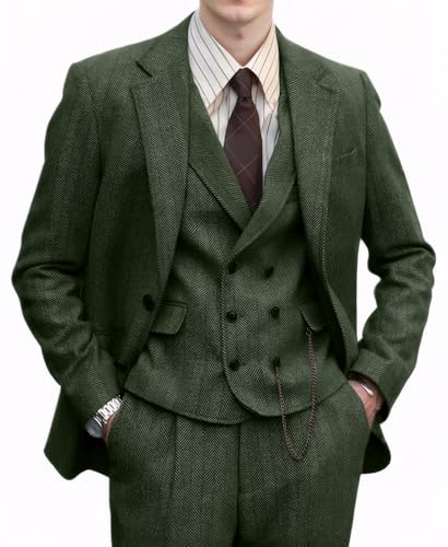 Retro 3 Piece Mens Suit Slim Fit Formal Wool Jacket