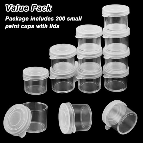 Image of LOYORTY 200PCS Small Paint Containers with Lids, 0.34oz /10ml Plastic Mini Paint Cups, Clear Paint Container Pots in Bulk for Beads, Glitter, Slime, Paint