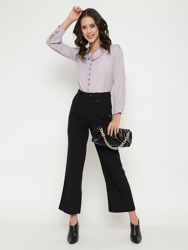 Image of BEATNIK Womens Solid Color Fashion Full Sleeve Peter Pan Collar Woven Spring Summer Casual Loose T Shirts Tops