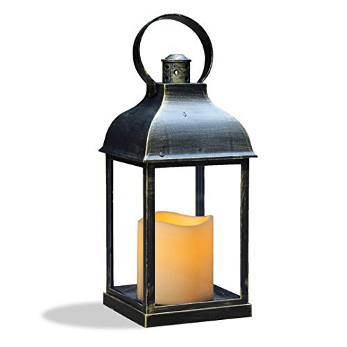 Wralwayslx Decorative Lantern With Flameless Led Candle Light, On/Off/Timer Candle With 6Hours, Outdoor/Indoor Led Lantern, Use Aaa Battery(Not Include)Bronze Plastic (4X9") #TOP1