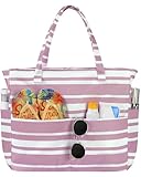 Trifabricy Beach Bags for Women Waterproof Sandproof Women Tote Bag, Large Beach Bag with Zipper for Gym Grocery Travel Vocation with Wet Pocket, Pink