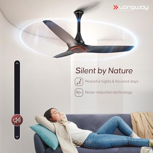 Image of LONGWAY Glideon 1200mm BLDC Ceiling Fan with Remote Control | Premium Look with Ultra Silent Performance | ABS Blade & Body | BEE 5 Star Rated | Anti-Dust Ceiling Fan | 5 Years Warranty (Black Wood)