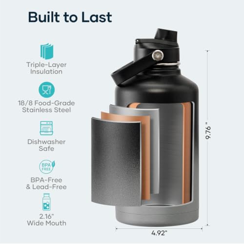 Image of BUZIO 64 oz Insulated Stainless Steel Water Bottle with Dust-proof Lids