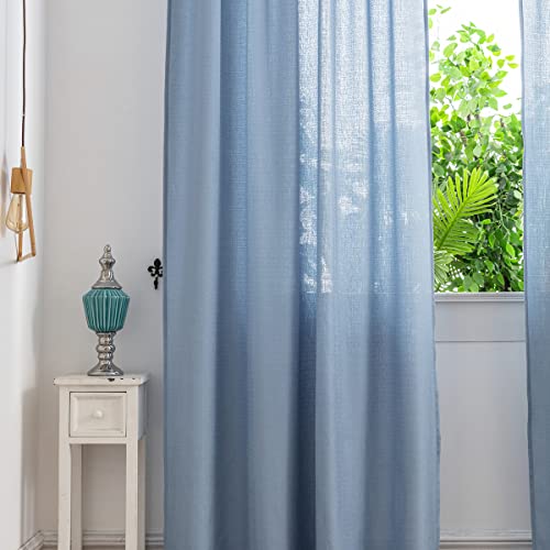 Yancorp Blue Curtains 63 Inch Length For Living Room 2 Panels Linen Textured Sheer Curtains Set Light Filtering Semi Sheer Drapes Curtains For Bedroom(Blue,W52 X L63) #TOP4
