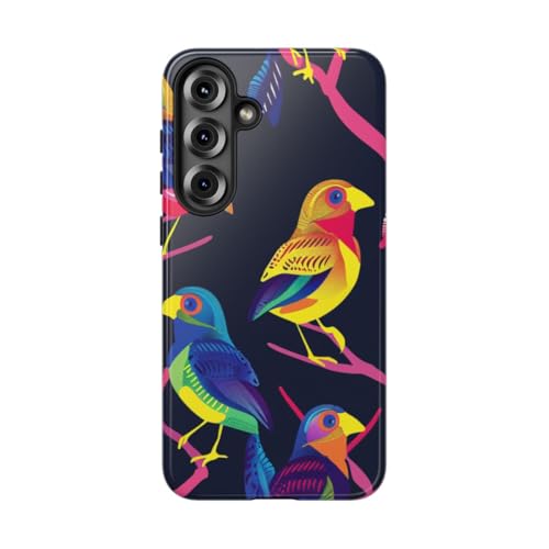 Coque Samsung S25 Plus oiseaux colorés fluo rigide bleue