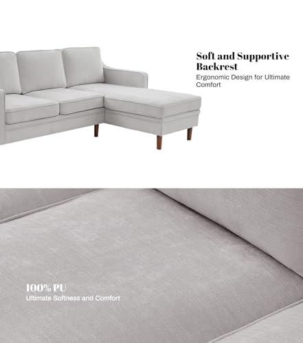 Image of Kingfun 88 inch L-Shape Sofa, Chenille Sectional Couch, Mid Century Modern Couches with Solid Wood Frame for Living Room Bedroom