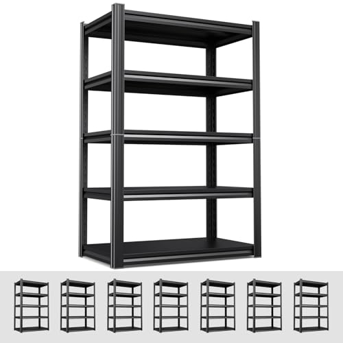 Image of 7 Pack Heavy Duty 5-Tier Garage Shelving Unit (2500 LBS Capacity)-71.2 inchH x 35 inchW x 16 inchD Adjustable Metal Storage Rack, Industrial Steel Utility Shelves for Garage, Pantry, Warehouse, and Basement Black