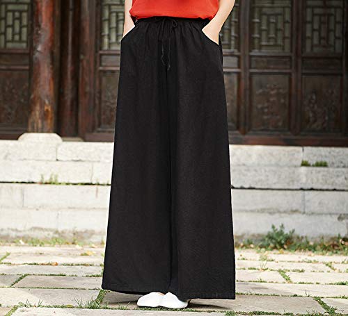 Womens White Cotton Drawstring Comfy Lounge Pants Black Gauze Casual Wide Leg Straight Leg Linen Pants for Women3
