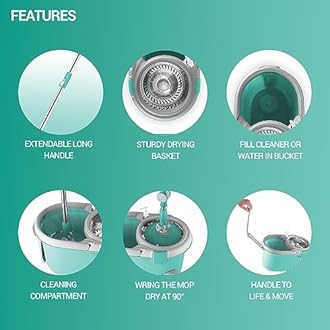 Spotzero by Milton Royale Stainless Steel Wringer Spin Mop with Big Wheel and Puller Handle, Bucket Floor Cleaning and Mopping System 360° Flexible,2 Microfiber Refills, Big Size, Aqua Green