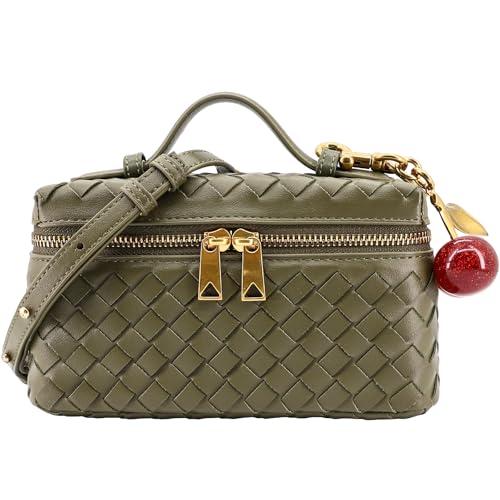 Image of Small Woven Box Crossbody Bags for Women Mini Top Handle Clutch Purse