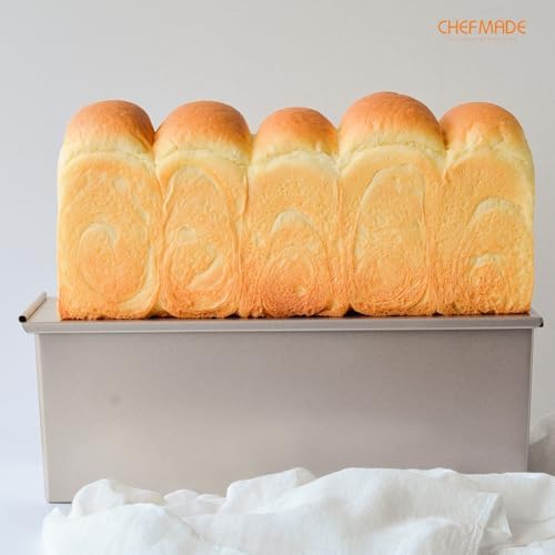 CHEFMADE Pullman Loaf Pan with Lid, 1Lb Dough Capacity Non-Stick Rectangle Corrugated Toast Box for Oven Baking 4.2" x 7.7"x 4.4"(Champagne Gold) - Thumbnail 3