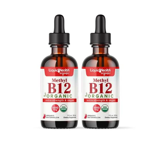 LIQUIDHEALTH Organic Methyl Vitamin B12 Methylcobalamin Liquid Drops with Tart Cherry Juice - Boost Energy, Support Immune System, Improve Memory & Concentration - Vegan, Sugar Free, Non-GMO (2 Pack)