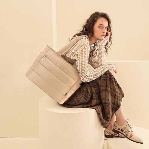 Image of KALIDI Quilted Carryall Tote Bag, Large Puffer Crossbody Women Handbags Shoulder Soft Fluffy Lightweight Travel