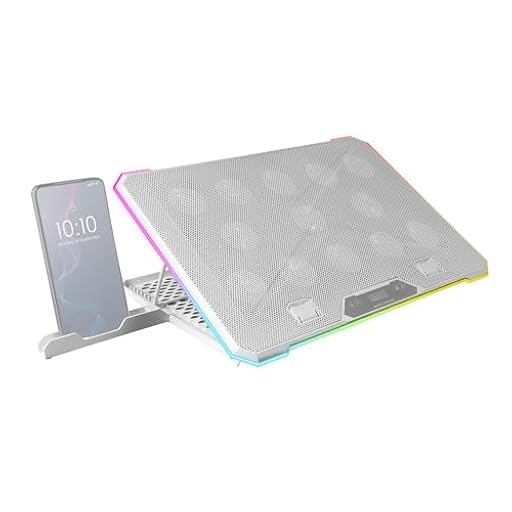 Mars Gaming MNBC13, Base Refrigeradora y Stand para Portátiles hasta 17”, Iluminación ARGB 10 Modos, 13x Ventiladores con LED Blanco, Regulable 8 Posiciones, Pantalla LCD, Soporte Smartphone, Blanco | Ya disponible en tu tienda friki favorita! En mundofriki.es!