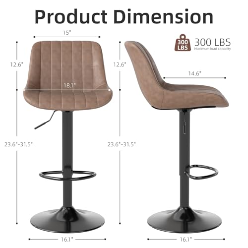 Image of Youhauchair Bar Stools Set of 4, Swivel Counter Height Barstools with Back, Adjustable PU Leather Bar Chairs, Modern Armless Kitchen Island Stool, Light Brown