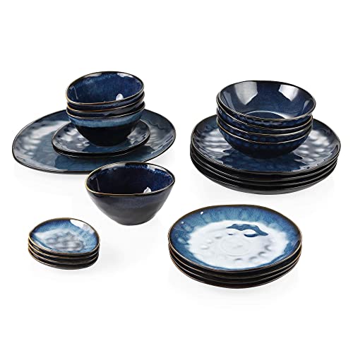 vancasso Starry Dinner Sets, Vintage Look Blue Plates and Bowls Set, 23-Piece Reactive Glaze Dinner Service Set, Combine with 12-Piece Round Dinnerware and 11-Piece Oval Serving Set