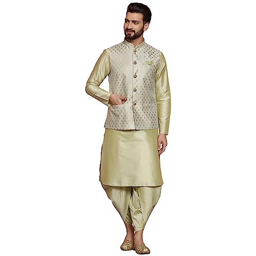 Image of Kisah Men's Cotton Printed Jacket Set with Nehru Jacket Regular Fit | Designer Ethnic Layering | Wedding & Occasion Wear