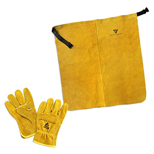 Preisvergleich Produktbild STAHLWERK Schutzkleidung Set Schweißerschürze kurz und Arbeitshandschuhe aus robustem Echtleder, geeignet für WIG TIG MIG MAG MMA Plasma