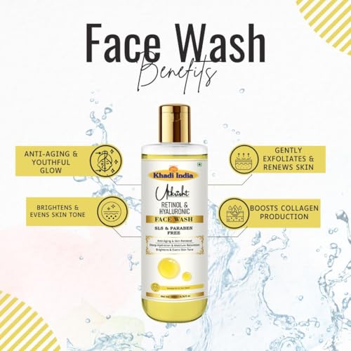 Image of Khadi Retinol & Hyaluronic Face Wash 200ml | Glowing & Hydrating | Supports Skin Renewal & Even Tone | Gentle Exfoliation | SLS & Paraben-Free | Face Wash for Men & Women | All Skin Types