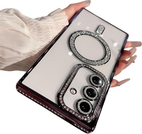 Image of for Samsung Galaxy Glitter Case,Luxury Bling Rhinestone Diamond Plated Bumper Case,MagSafe, Sparkle Camera Lens Protection Clear Back Cover (Purple, for Samsung Galaxy A35 5G)