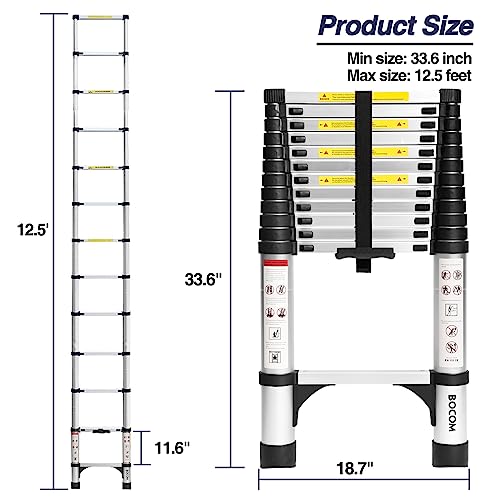 image for BOCOM 12.5 FT Aluminum Telescoping Ladder, Lightweight Multi-Purpose C