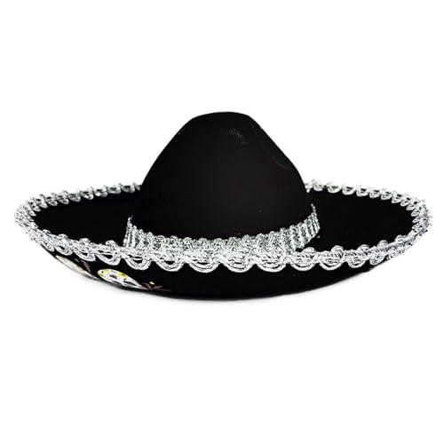 Kids Mexico Roll Brims DiaDe Muertos Hat for Sun Protections and Comfort Great for Beach Vacation and Theme Parties Black, Black, 13x39cm, Black, 13x39cm