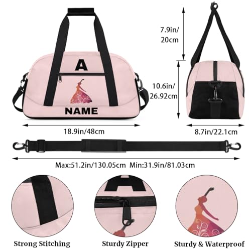 Personalize-Kids-Sports-Duffel-Bags With Custom Name Text Carry-On Overnight Travel Gym Lightweight Dance Pattern Sports Bags For Girls Boys Kids,Pink 22