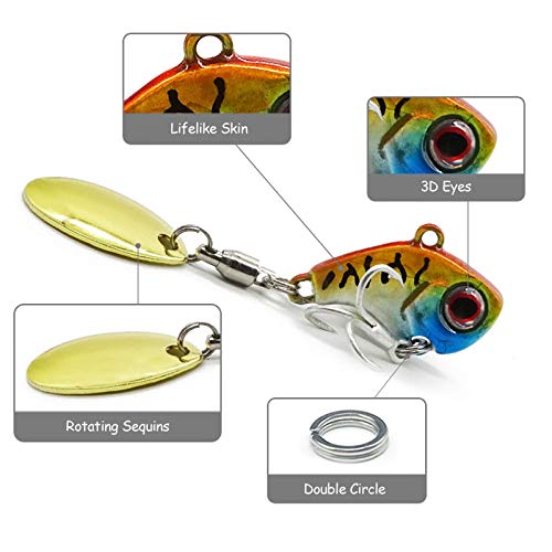 Foto von 6PCS Angelköder Metall, Jig Köder Kurbelköder Casting Sinker Löffel Spinner Jig Bait Bleikopfspinner, Zielfisch: Barsch, Forelle, Hecht, Zander, Wels, Rostfreie Haken mit Box (9g)