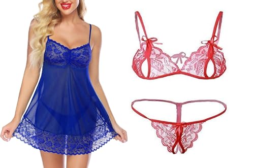 Image of SSoShHub Lace Babydoll Lingerie Sexy Mini Chemise Mesh Wedding Nightie Bridal Nightdress with Bikini
