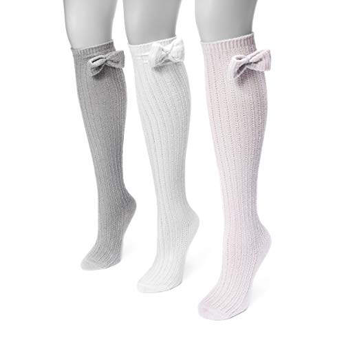 MUK LUKS Women's 3 Pair Pack Pointelle Bow Knee High Socks - Neutral