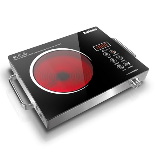 Karinear Placa vitroceramica 1 fuego portátil, placa vitrocerámica portátil, mando giratorio,...