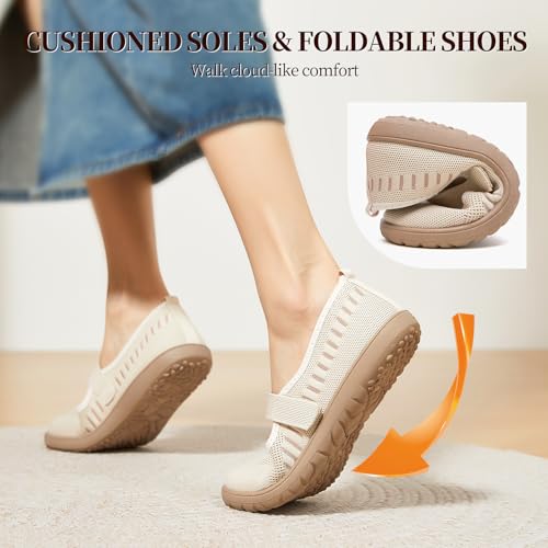 Image of Waluzs Wide Toe Box Flats Shoes Women Knit Ballet Flats Mary Jane Dress Flat Wide Width Walking Shoes Slip-on with Strap