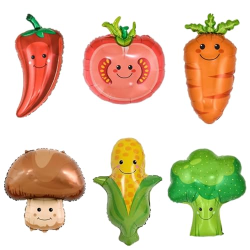 Lot de 6 ballons en aluminium pour décoration de fête, poivre, pommes de terre, carottes, tomates, champignons, ballons à l'hélium pour fête d'été,...