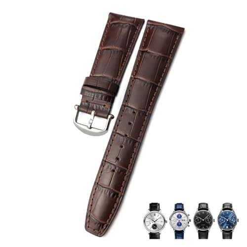 Bracelet montre cuir véritable marron 21mm grain alligator souple