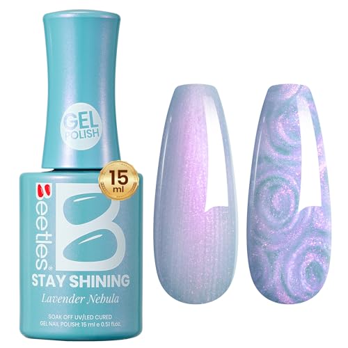 Image of Beetles Pearl Gel Nail Polish - 15ml Stay Shining Lavender Nebula Gel Polish Blue Shimmer Purple Sparkle Thread Effect Nail Art Uv Led Home Salon Long-Lasting Soak-Off Nail Gel Gift for Women