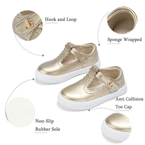 THEE BRON Girls' Casual Sneakers Lightweight Athletic Shoes for Running Play Ages 3-12(AS506 Toddler,Gold/10M)4