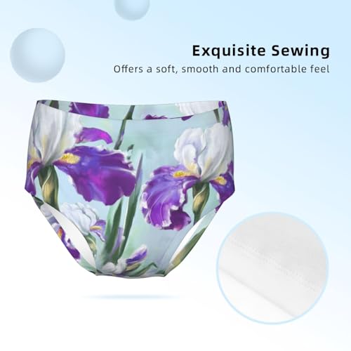 Purple Flowers With Green Leaves Girls' Underwear Soft Cotton Little Girls Panties Comfort Briefs3