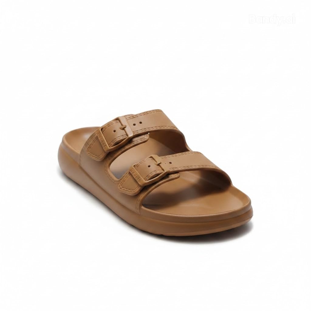Double Strap Slide Sandals, Tan, Adjustable Buckle, Casual Slip-On Footwear for men-picture-43