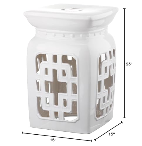 Safavieh Castle Gardens Collection Beijing Filigree Antique White Glazed Ceramic Garden Stool