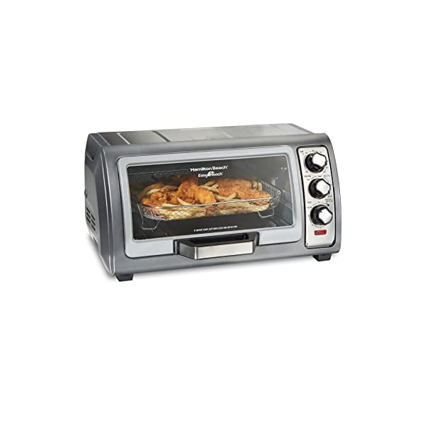 Hamilton Beach Toaster Oven Air Fryer Combo with Large Capacity, Fits 6 Slices or 12” Pizza, 4 Cooking Functions for Convection, Bake, Broil, Roll-Top Door, Easy Reach Sure-Crisp, Stainless Steel